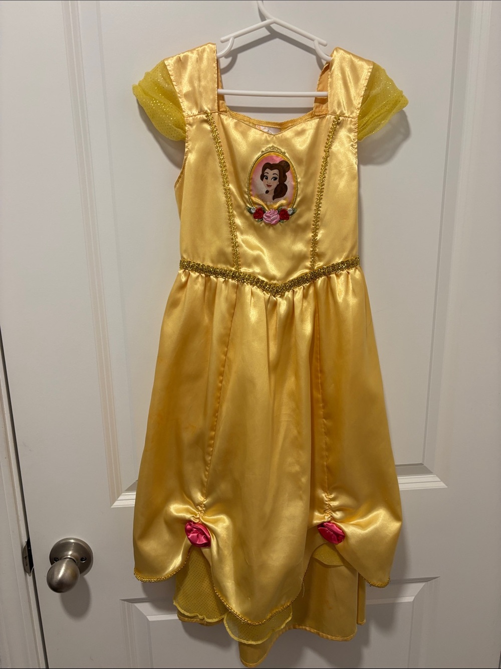 Disney Yellow Belle Princess Costume Dress with Pink Rosette Accents
